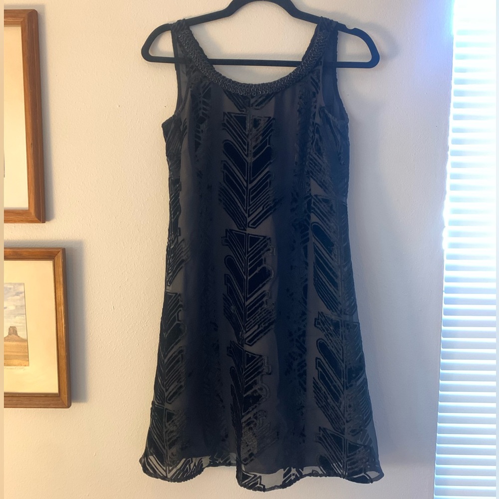 Anthropology black velvet print dress